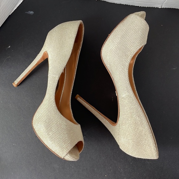 Badgley Mischka Heel Pump Peep Toe Gold Party Holiday - Picture 6 of 9